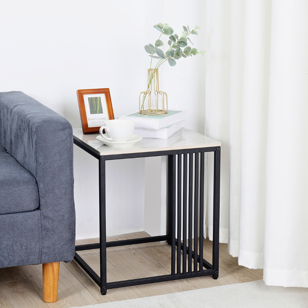 Minimalism Marble Stone Side Table White Top Black Frame_3