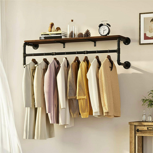 Industrial Pipe Clothes Rack with Top Shelf Coat Hanger_0