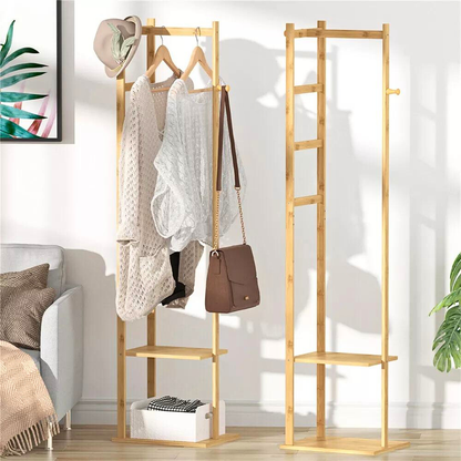 Garment Coat Clothes Stand Rack Hat Shoe Wooden Hanger Holder Shelf Organizer_0