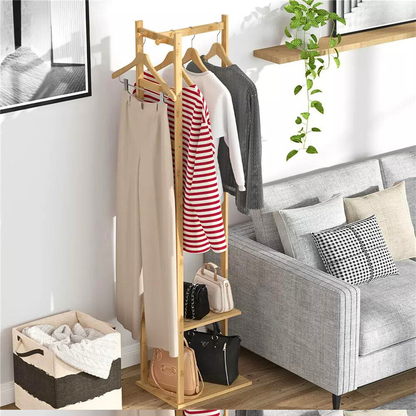 Garment Coat Clothes Stand Rack Hat Shoe Wooden Hanger Holder Shelf Organizer_1