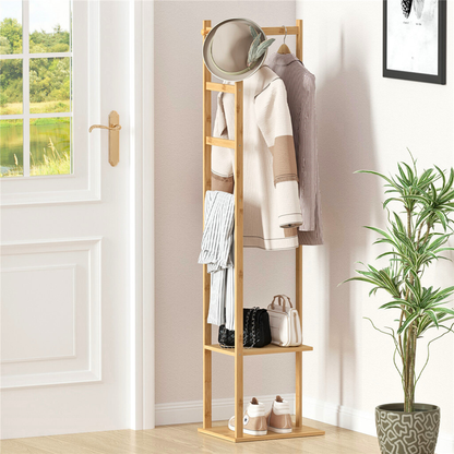 Garment Coat Clothes Stand Rack Hat Shoe Wooden Hanger Holder Shelf Organizer_3