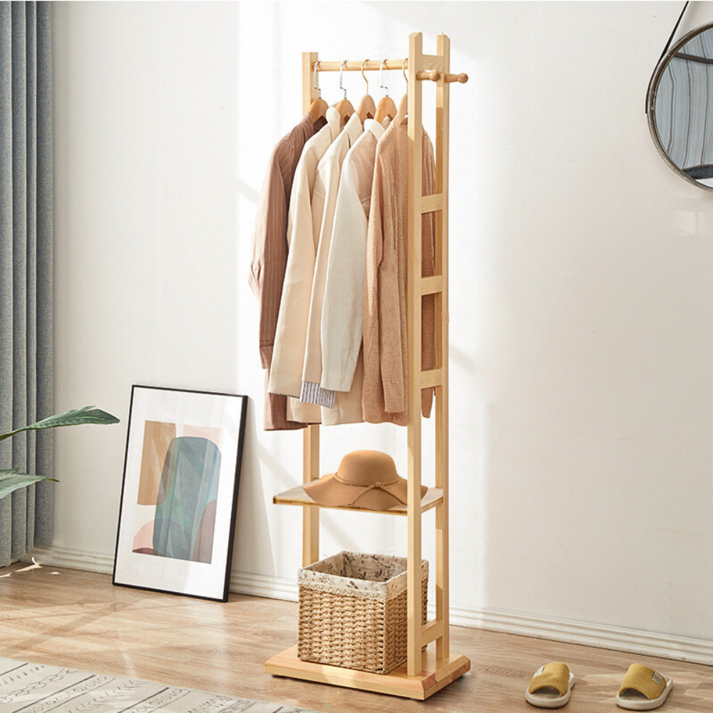 Garment Coat Clothes Stand Rack Hat Shoe Wooden Hanger Holder Shelf Organizer_4