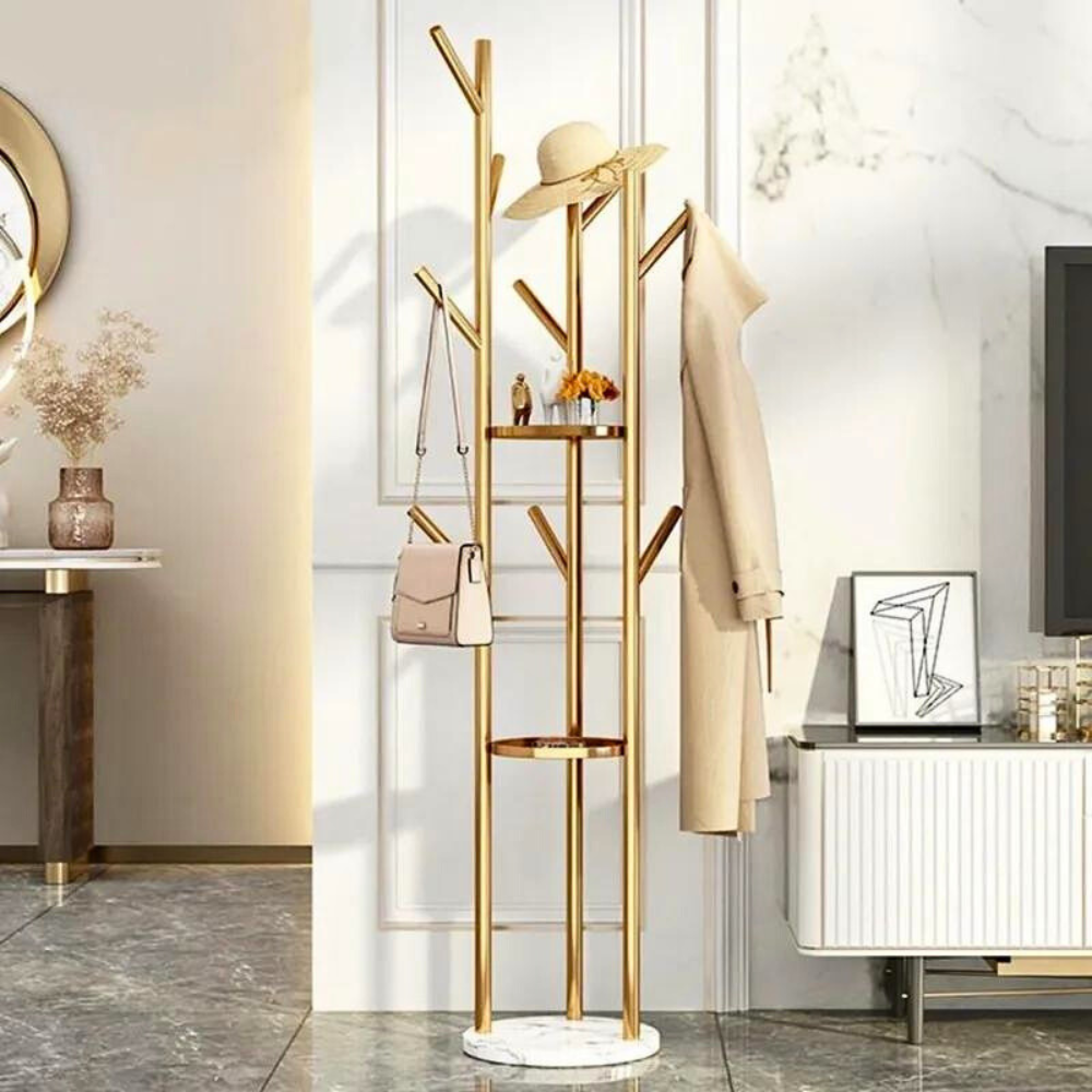 Heavy Duty Marble Coat Rack Stand Gold Metal Tall Clothes Rail Hanger_1