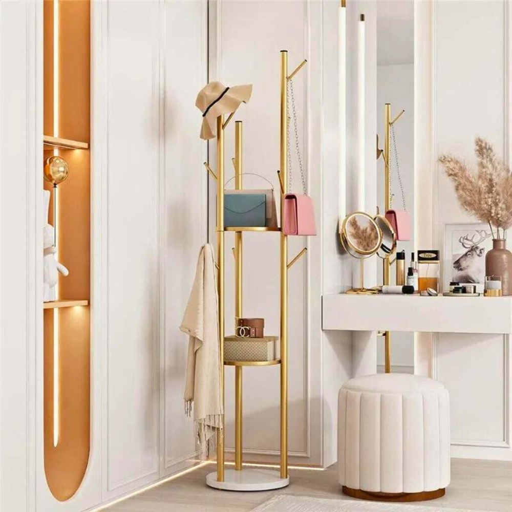 Heavy Duty Marble Coat Rack Stand Gold Metal Tall Clothes Rail Hanger_3