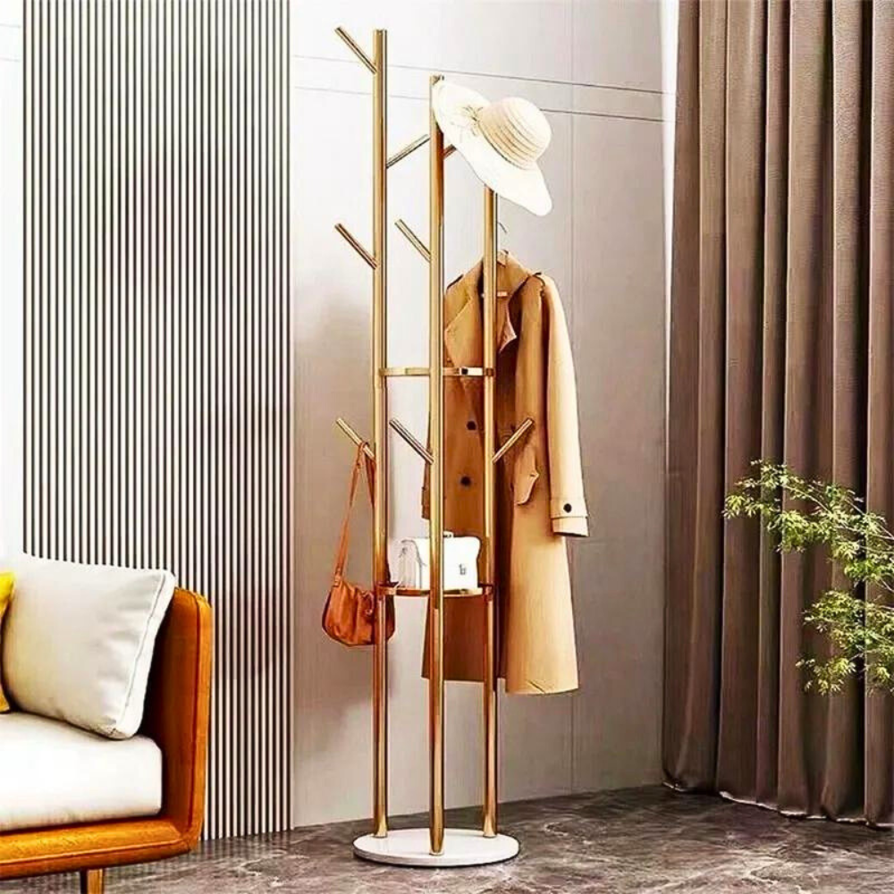 Heavy Duty Marble Coat Rack Stand Gold Metal Tall Clothes Rail Hanger_5