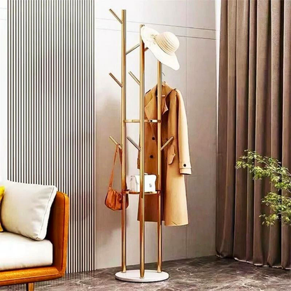 Heavy Duty Marble Coat Rack Stand Gold Metal Tall Clothes Rail Hanger_5