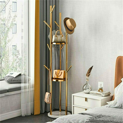 Heavy Duty Marble Coat Rack Stand Gold Metal Tall Clothes Rail Hanger_6