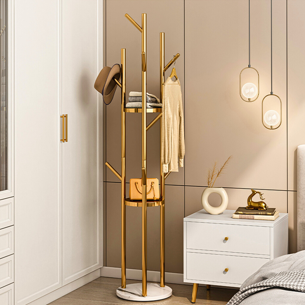 Heavy Duty Marble Coat Rack Stand Gold Metal Tall Clothes Rail Hanger_7