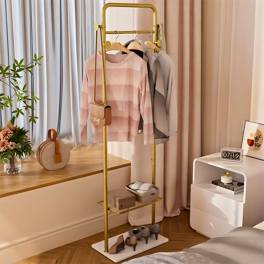 Heavy Duty Gold Pole Clothing Rack with Granite Stone Base_2