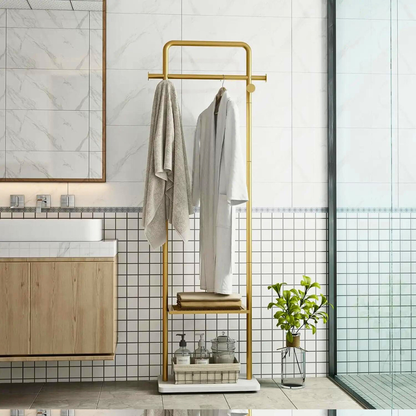 Heavy Duty Gold Pole Clothing Rack with Granite Stone Base_3