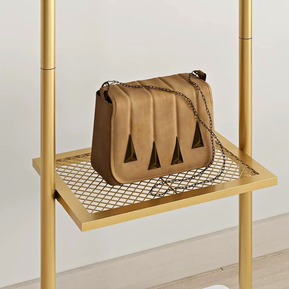 Heavy Duty Gold Pole Clothing Rack with Granite Stone Base_7