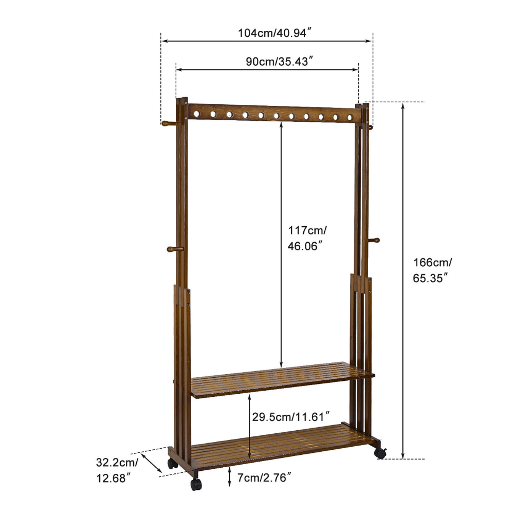 Entryway Hallway Clothes Rail Rack 2 Layer Shoe Shelves With Wheels_6