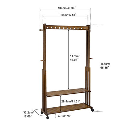 Entryway Hallway Clothes Rail Rack 2 Layer Shoe Shelves With Wheels_6