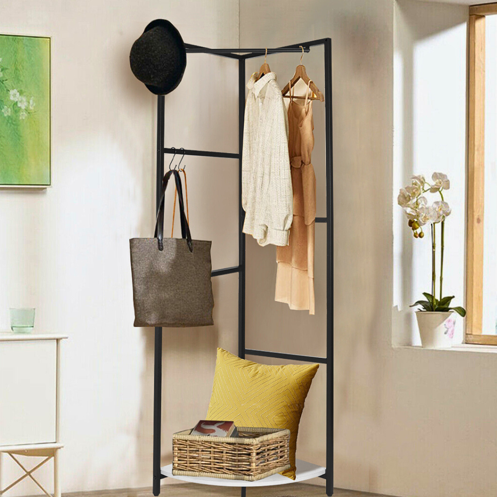 Corner Garment Rack Clothes Rail Wall Hanging Shelf_4