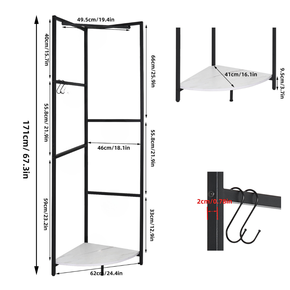 Corner Garment Rack Clothes Rail Wall Hanging Shelf_8