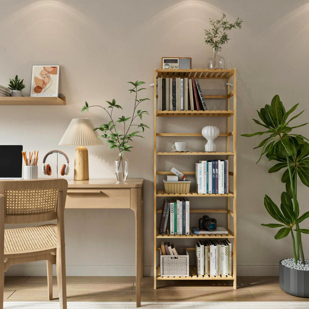 6-Tier Bamboo Storage Rack Shelving Bookshelf Plant Flower Stand_1