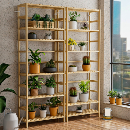 6-Tier Bamboo Storage Rack Shelving Bookshelf Plant Flower Stand_3