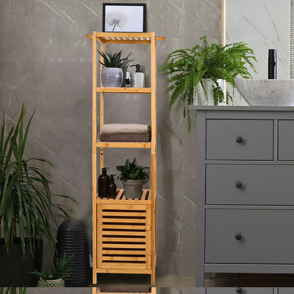 Tall Slim Bamboo Bathroom Storage Cabinet with 3-tier Shelves_1