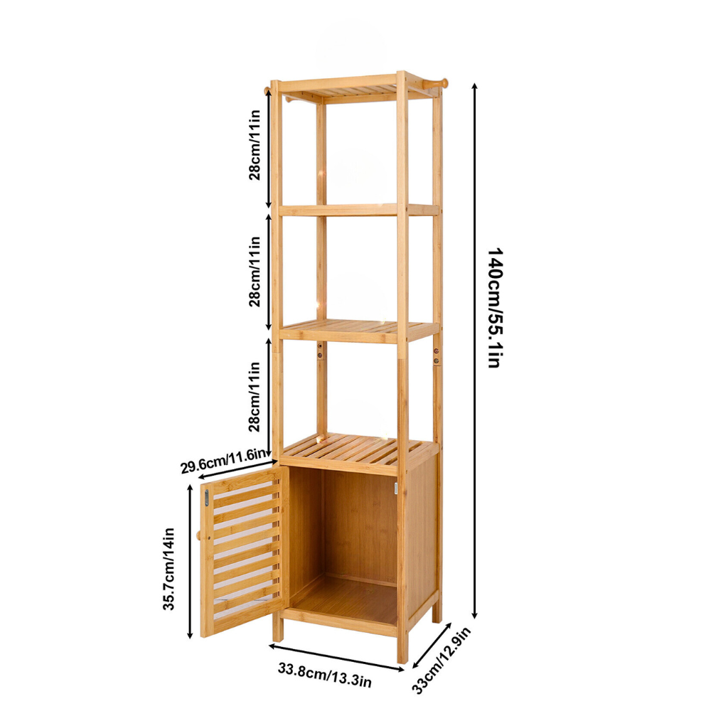 Tall Slim Bamboo Bathroom Storage Cabinet with 3-tier Shelves_10