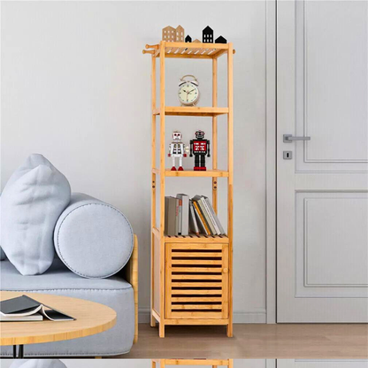 Tall Slim Bamboo Bathroom Storage Cabinet with 3-tier Shelves_3