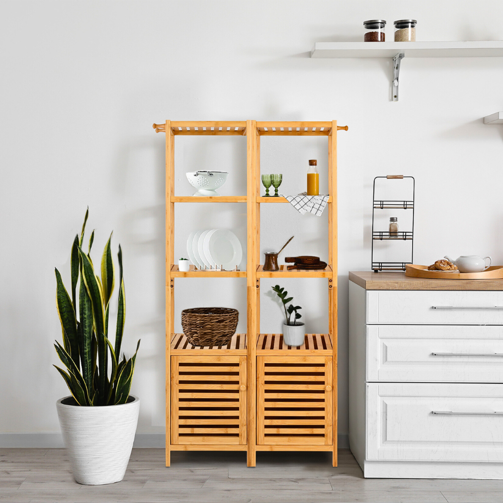 Tall Slim Bamboo Bathroom Storage Cabinet with 3-tier Shelves_6