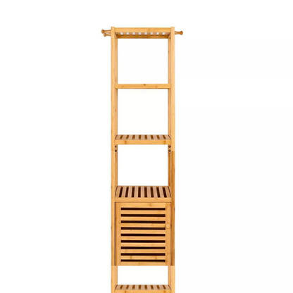 Tall Slim Bamboo Bathroom Storage Cabinet with 3-tier Shelves_8