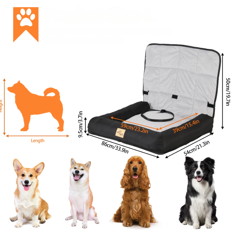 Car Seat Bed Waterproof Pet Cushion Mat with Removable Cover and Safety Belt_7