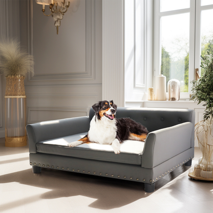 Luxurious Elevated Dog Bed Sofa with Microfiber Leather Cover_3