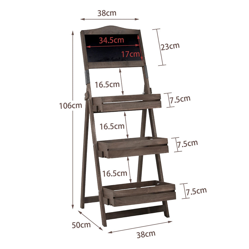 Folding Ladder 3 Tier Plant Stand Garden Flower Pot Holder Shelf with Chalkboard_7