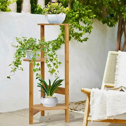 3 Tier Bamboo Tall Corner Plant Rack Planter Stand Flower Pot Holder_2