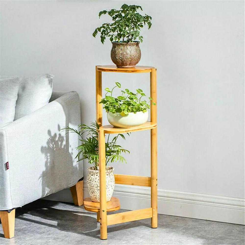 3 Tier Bamboo Tall Corner Plant Rack Planter Stand Flower Pot Holder_5