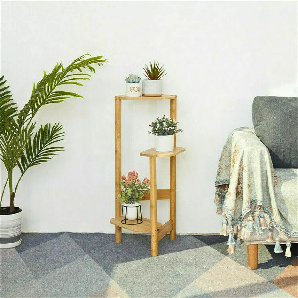 3 Tier Bamboo Tall Corner Plant Rack Planter Stand Flower Pot Holder_6