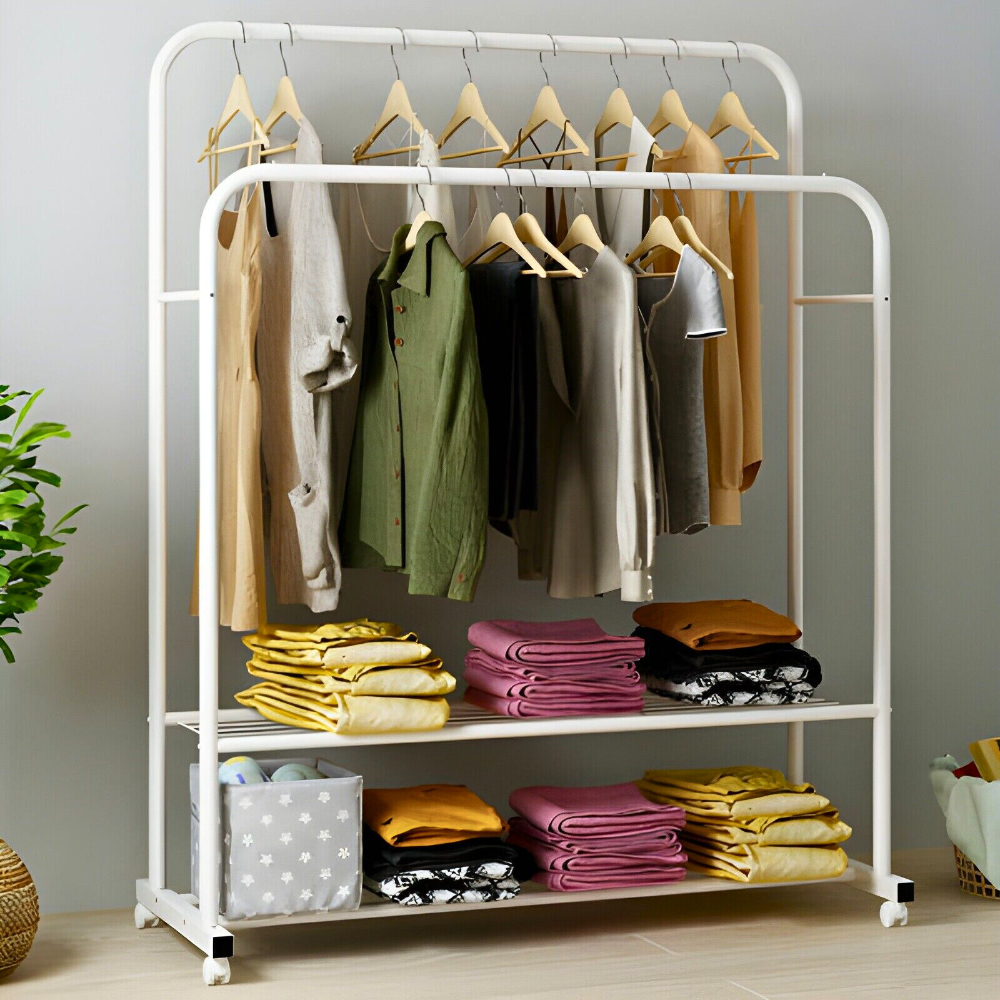 Heavy Duty Rolling Garment Rack Cloth Hanger and Shoes Organizer_0