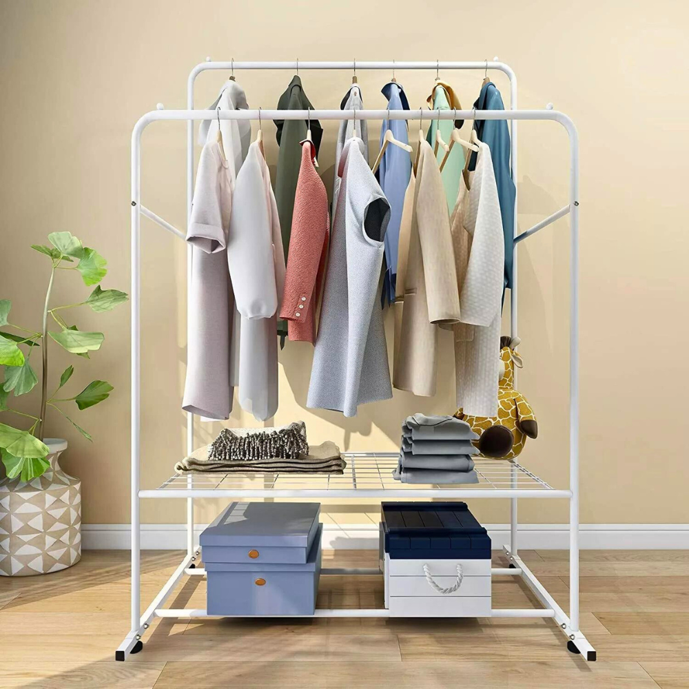 Heavy Duty Rolling Garment Rack Cloth Hanger and Shoes Organizer_2