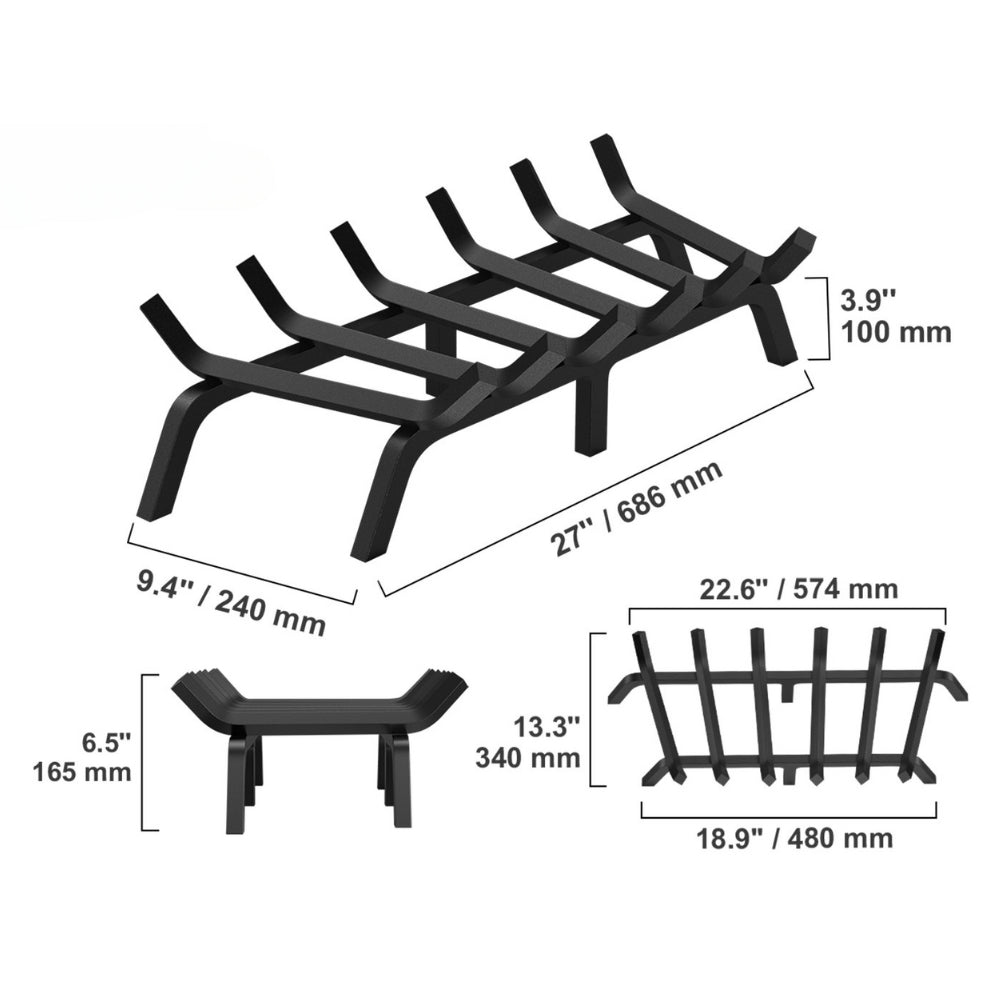 Fireplace Log Grate Fireplace Grate Solid Powder Coated Steel Bars_9