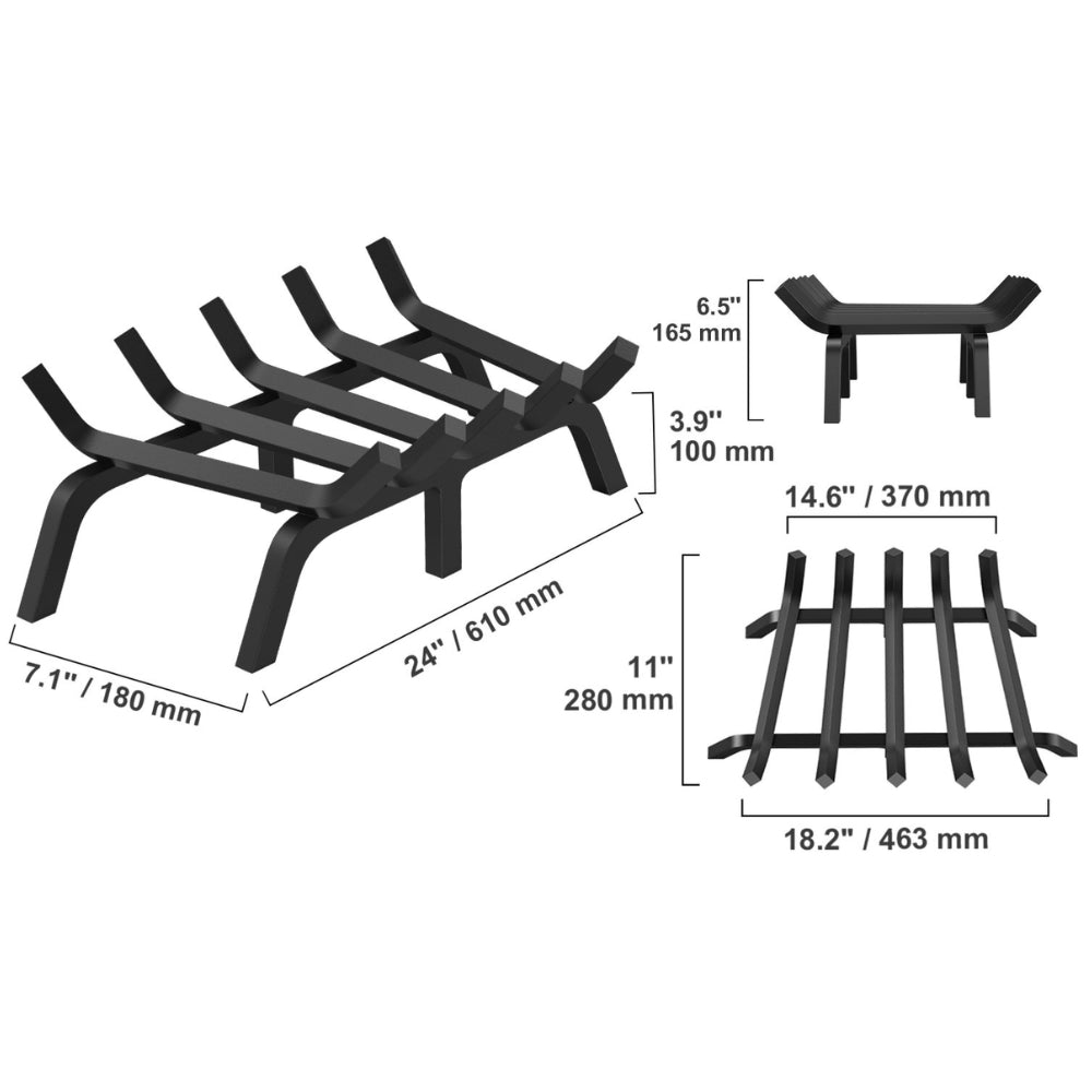 Fireplace Log Grate Fireplace Grate Solid Powder Coated Steel Bars_8