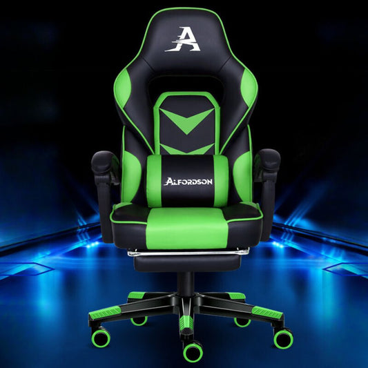 Comfortable Office Seat with Footrest and Racing Design in Green_0