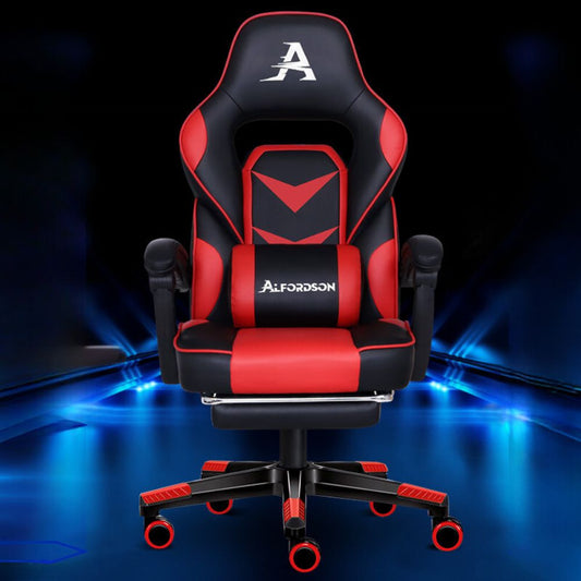 Gaming Chair Office Seat Generous Padding Footrest Red Colour_0