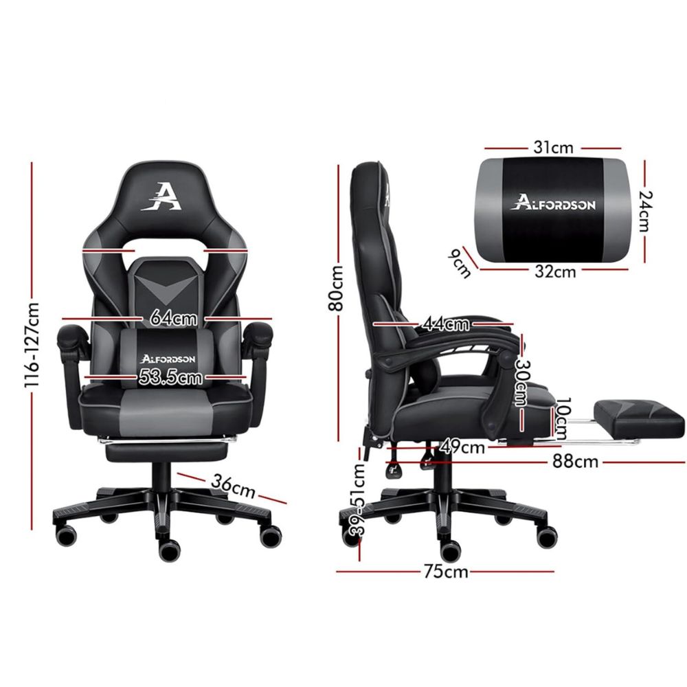 Racing Design Gaming Chair Ergonomic & Stylish in Grey with Footrest_5