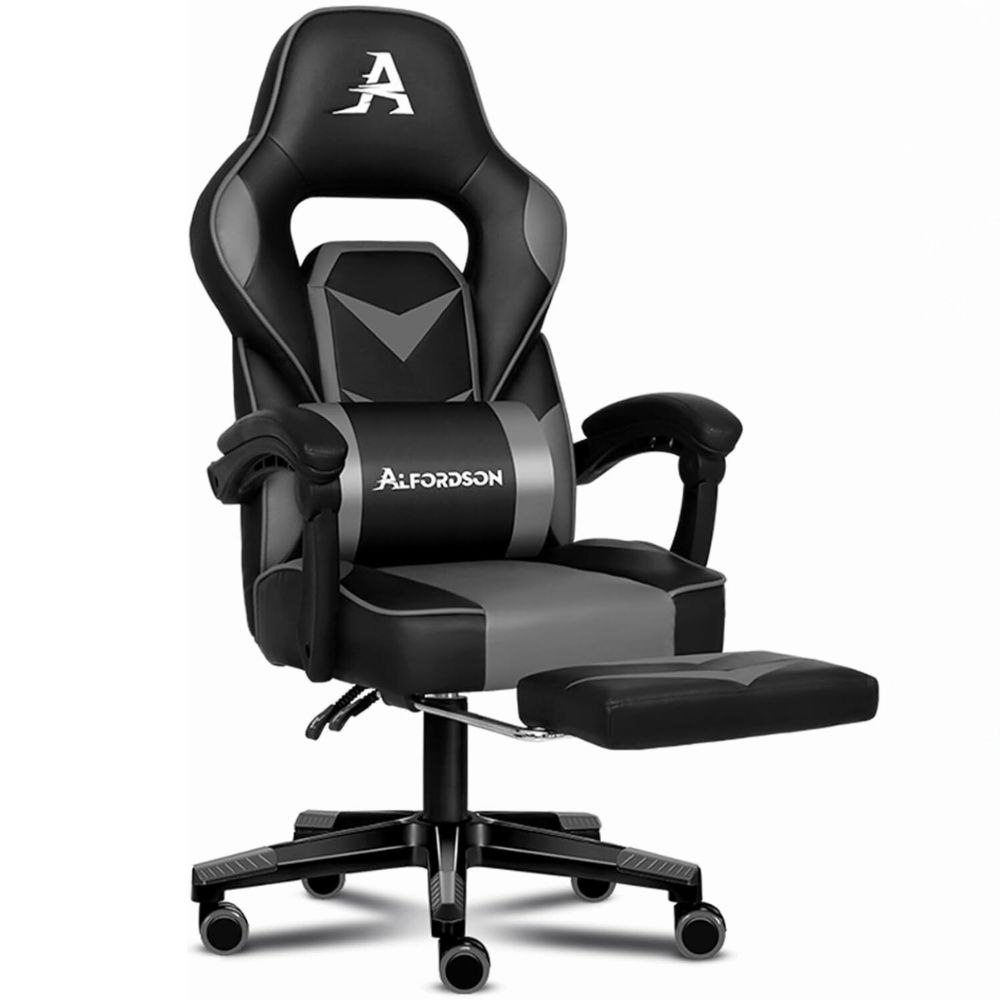 Racing Design Gaming Chair Ergonomic & Stylish in Grey with Footrest_4