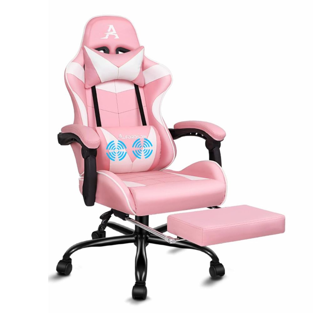 Gaming Chair Office Seat Generous Padding Footrest Executive Racing Pink Colour_4