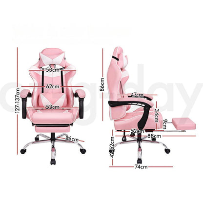 Gaming Chair Office Seat Generous Padding Footrest Executive Racing Pink Colour_5