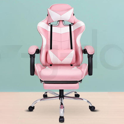 Gaming Chair Office Seat Generous Padding Footrest Executive Racing Pink Colour_1