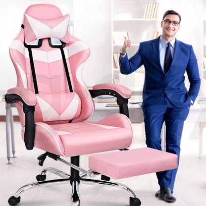 Gaming Chair Office Seat Generous Padding Footrest Executive Racing Pink Colour_0