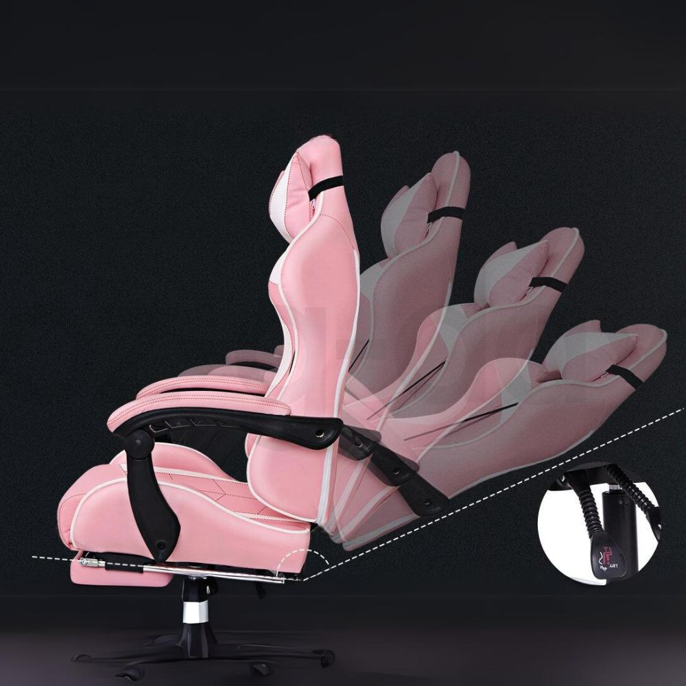 Gaming Chair Office Seat Generous Padding Footrest Executive Racing Pink Colour_2