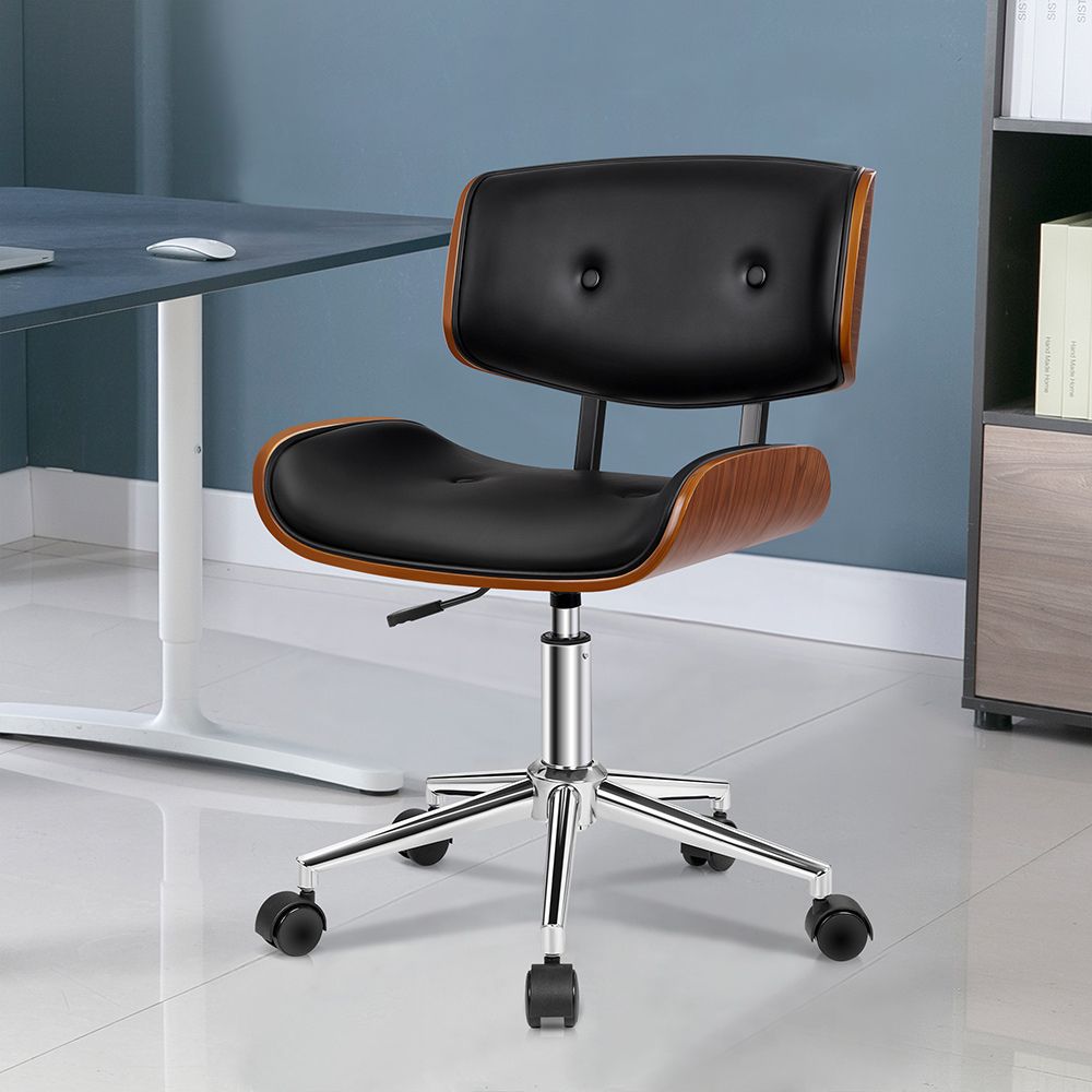 Wooden Office Chair Computer Chairs Home Seat PU Leather Fabric_1