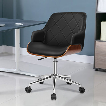 Wooden Office Chair Computer Chairs Home Seat PU Leather Fabric_2