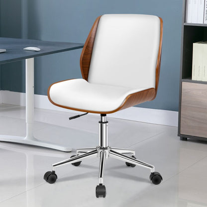 Wooden Office Chair Computer Chairs Home Seat PU Leather Fabric_3