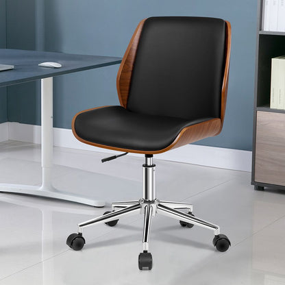 Wooden Office Chair Computer Chairs Home Seat PU Leather Fabric_5