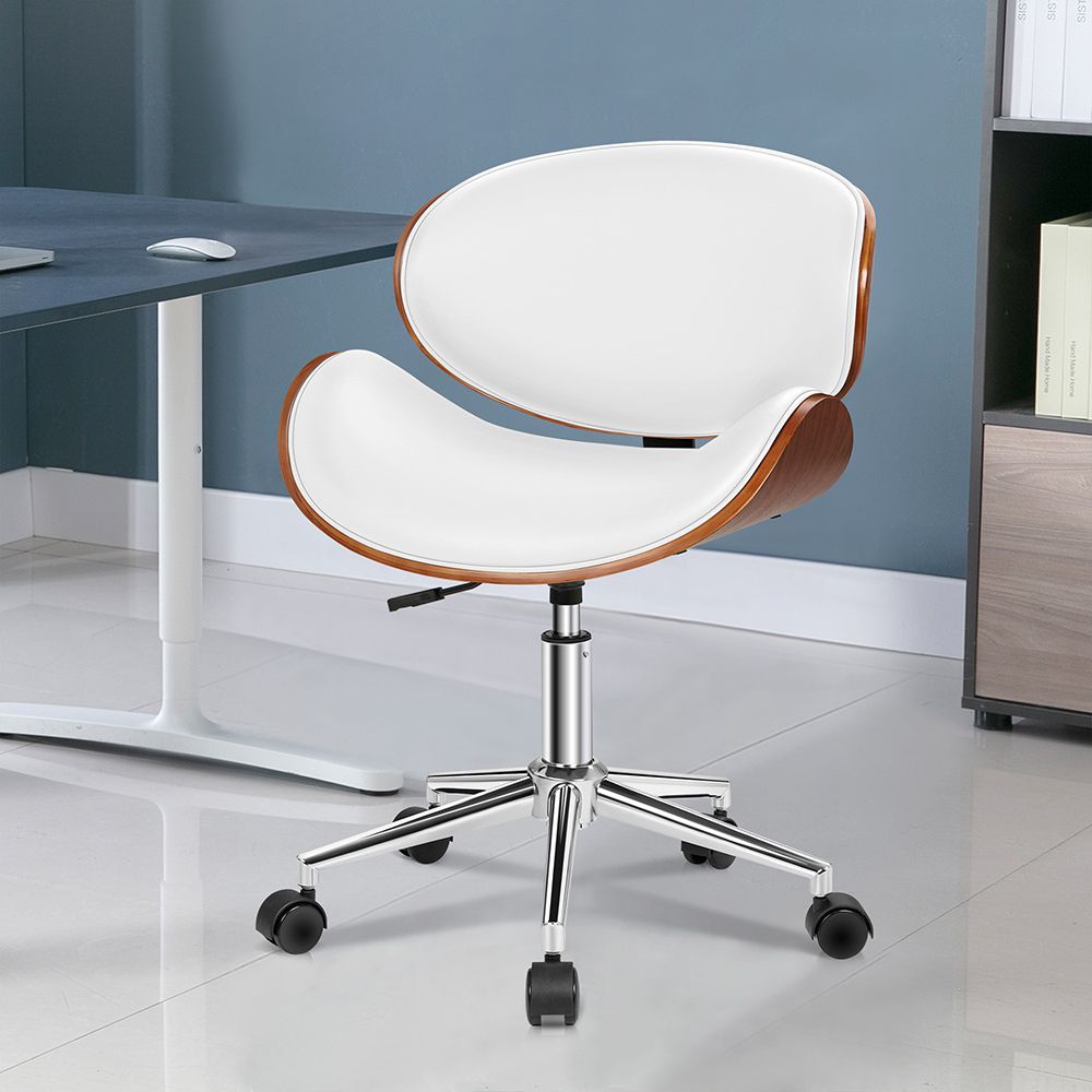 Wooden Office Chair Computer Chairs Home Seat PU Leather Fabric_6